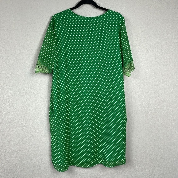New Karoleva Green White Polka Dot Shift Dress Embroidered Lace Sleeve Plus Size - Picture 4 of 7